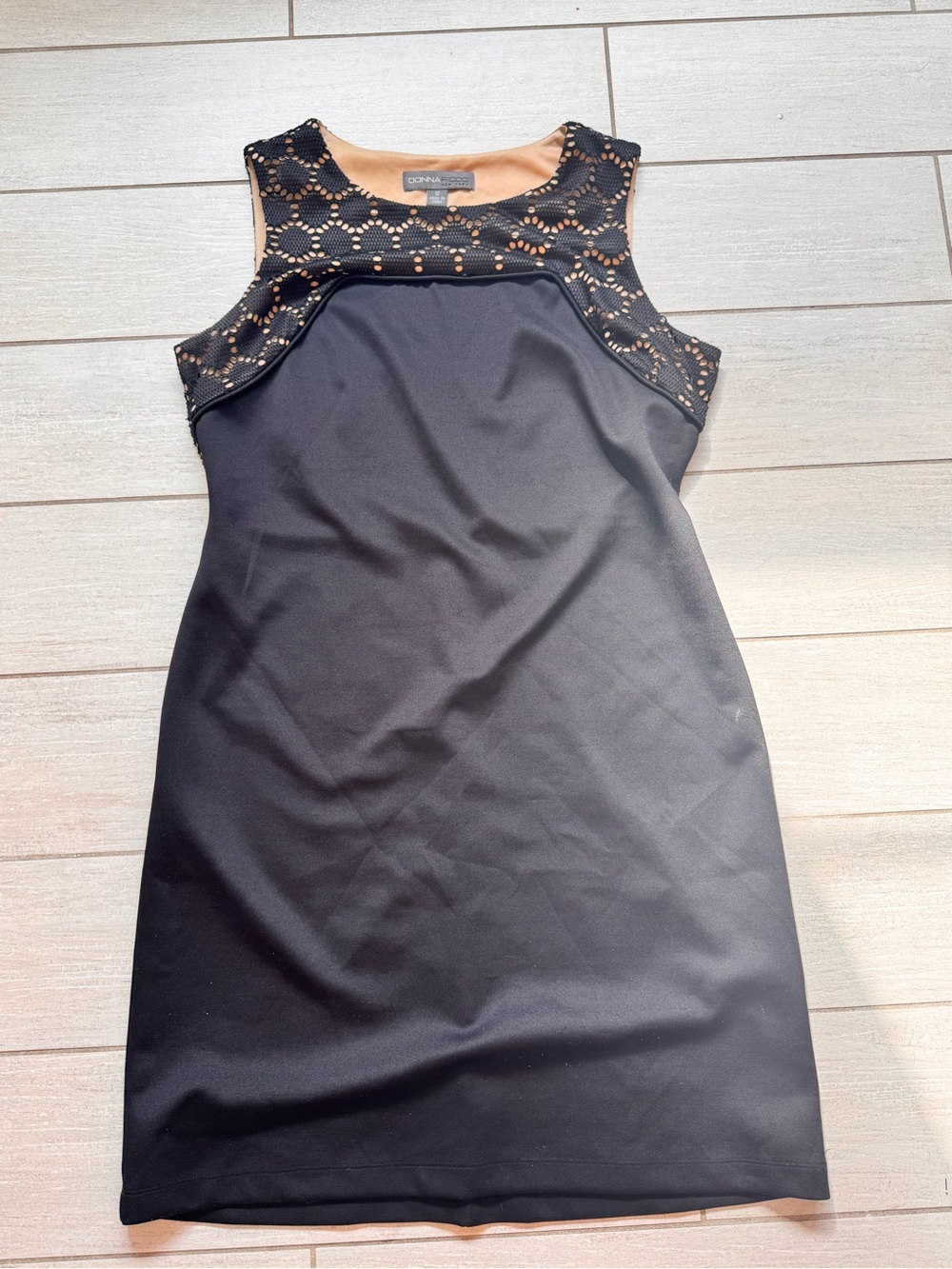Donna Ricco Black Sheath Dress with Nude Lining